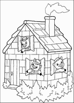 coloriage les 3 petits cochons dans la maison de briques